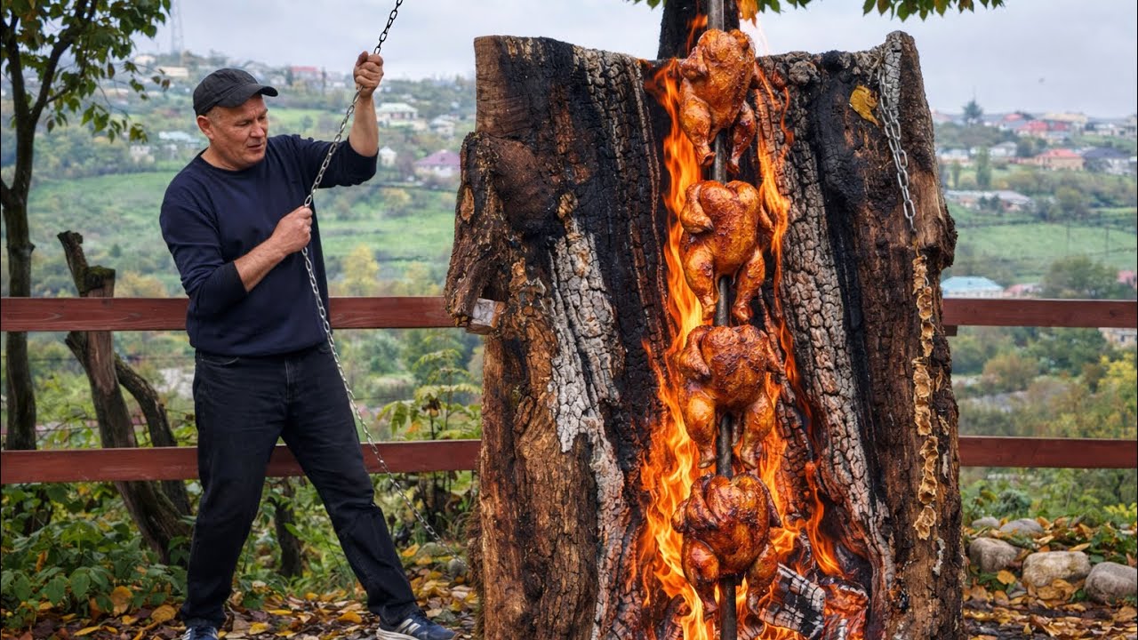 Приготовление нескольких куриц в дереве | Cooking several chickens in a tree