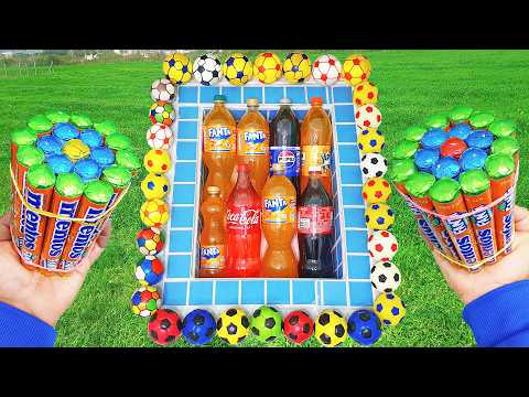 Football VS Coca Cola of Fanta vs Popular Sodas! 7up Fruko Sugars Pepsi Pepsi And Mentos İn The Pool