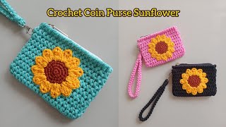 DIY CROCHET COIN PURSE SUNFLOWER || EASY TUTORIAL FOR BEGINNER