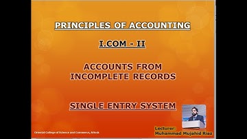 "Single Entry System Intro" (Prin. of Accounting / I.Com - II) Lecture 1 by Sir  M. Mujahid Riaz