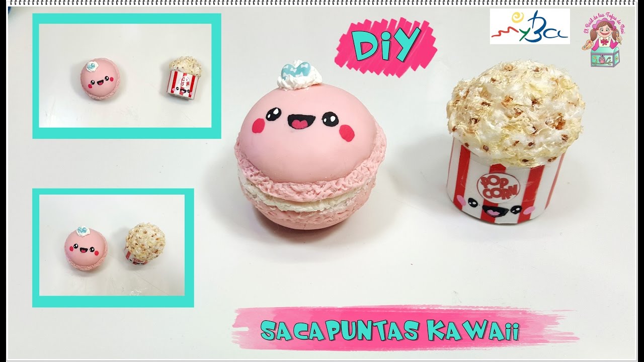 Cómo decorar Sacapuntas Kawaii. Macaroon y bote de palomitas DIY. Decorar tus útiles escolares.