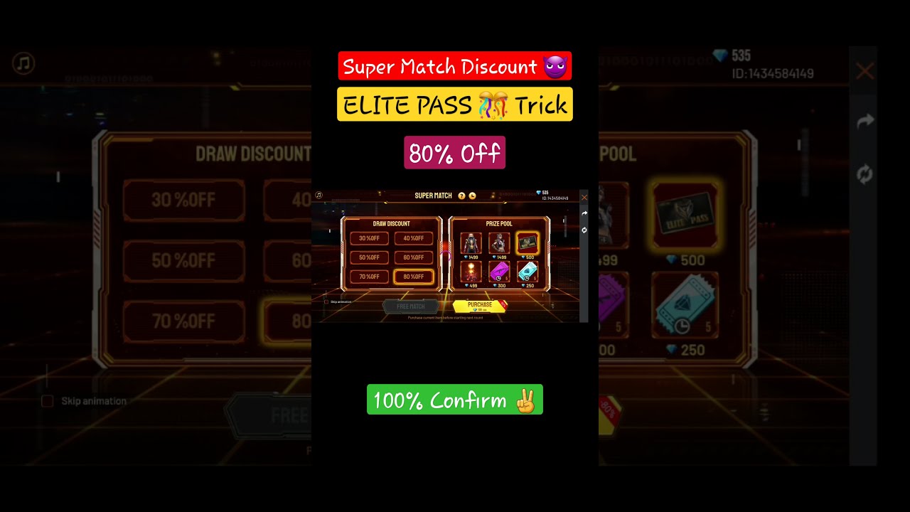 Super Match 1 spin trick for Elite Pass 80% Off Free fire | 100% confirm trick | 