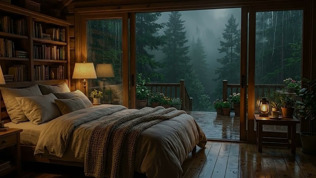 Cozy Forest Sleeping Space Wrapped in Rain 🌧 | Relaxing Night Ambience with Soft Rain & Ambient Jazz