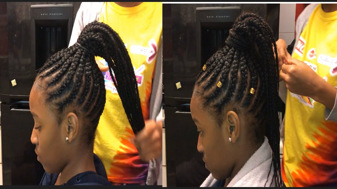 How to Cornrow braids/| on lil sister - YouTube