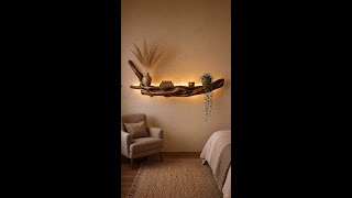 He Turned a Fallen Branch Into a Glowing Wall Shelf 🌿✨