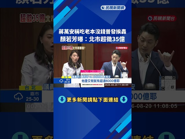 裝窮? 蔣萬安稱"吃老本沒錢普發" 顏若芳:北市超徵35億－民視新聞