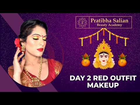 FREE PROFESSIONAL MAKEUP CLASS हिंदी |NAVRATRI MAKEUP LOOK DAY 2 RED OUTFIT MAKEUP TUTORIAL|PRATIBHA