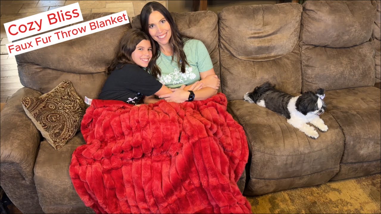 Cozy Bliss Faux Fur Throw Blanket Plush Striped 