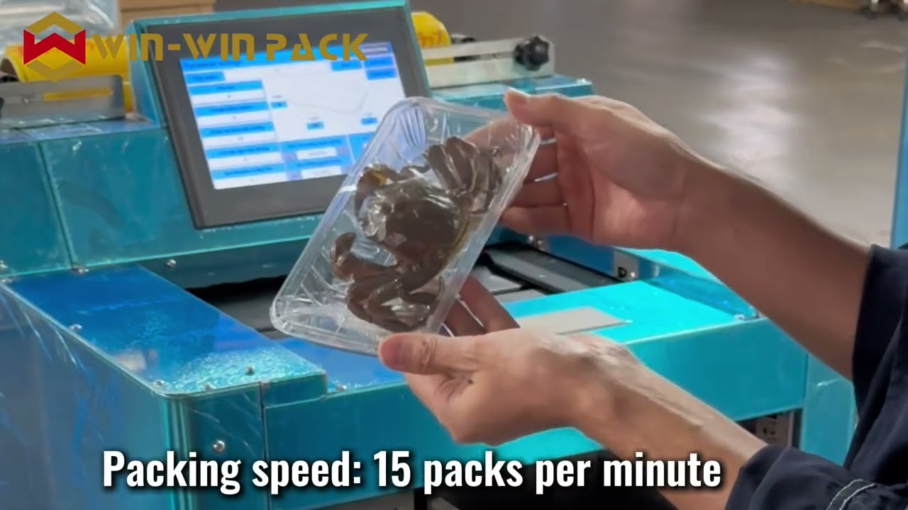 WIN-WIN PACK Discover the compact tabletop food wrapping machine designed specifically for crab