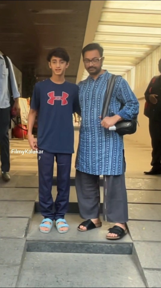 A cute father-son duo #aamirkhan #azadraokhan ? #filmykalakar