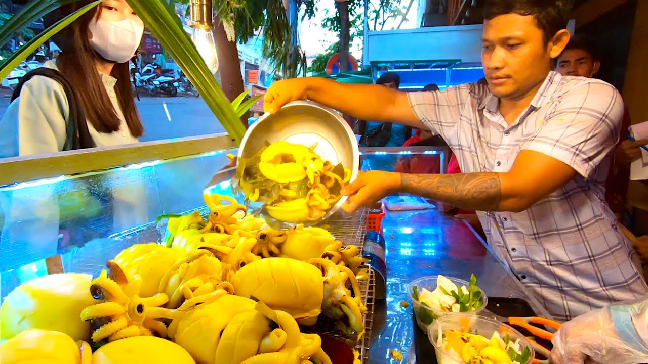 The Most Popular Cuttlefish Shop That Can sell out 600 Kilos per day | Street Food in Cambodia