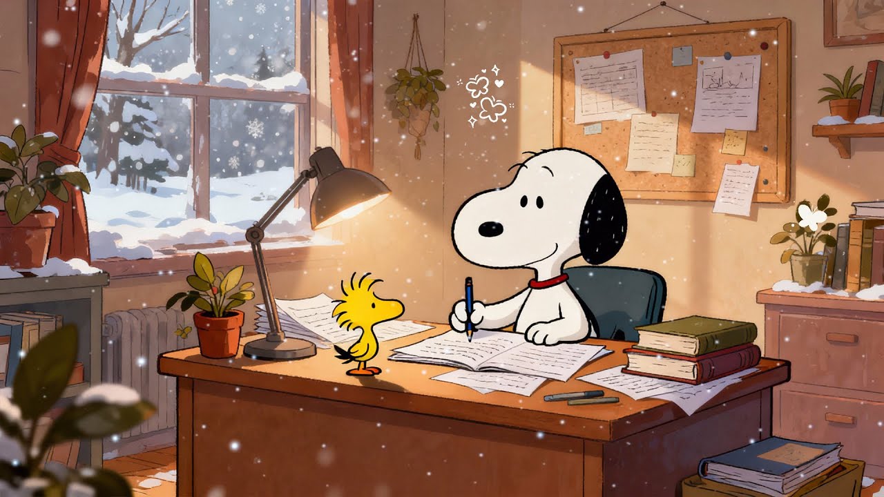 Quiet Winter Study Time with Snoopy ❄️Cozy Lofi for Focus, Study, Work & Calm Nights