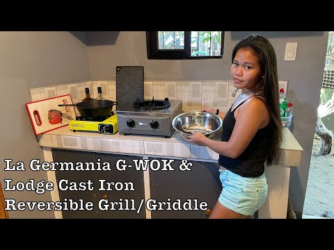 La Germania Semi-Commercial Gas Stove G-WOK and Lodge Cast Iron Reversible Grill/Griddle