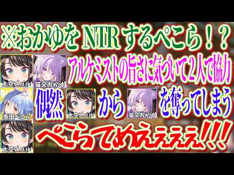 スバおかで協力してアルケミスト集め周回中に偶然おかゆを奪ってしまうぺこらｗ【ホロライブ切り抜き/大空スバル】