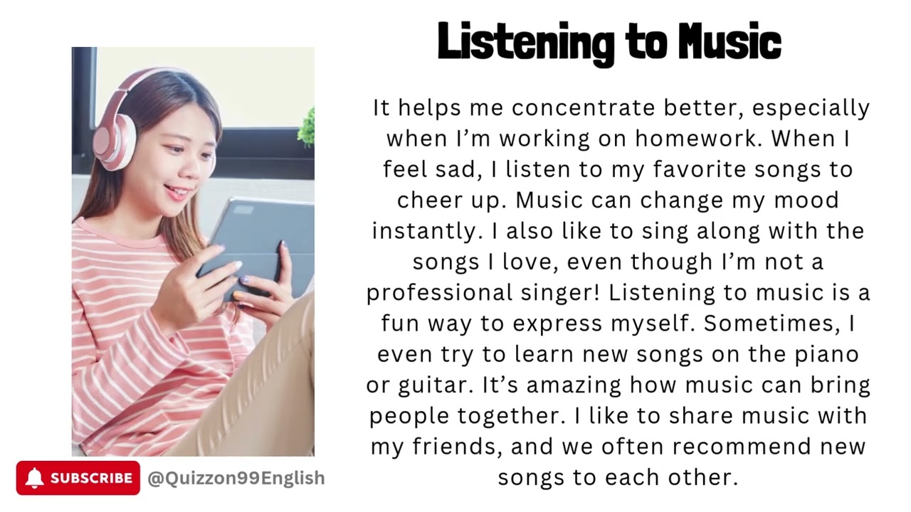 Listening to Music | Improve Your English Reading & Listening Skills | Quizzon99 English