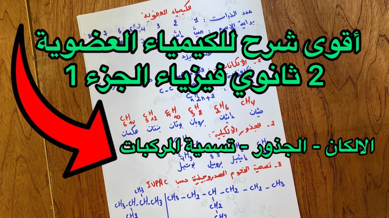أقوى شرح الكيمياء العضوية سنة 2 ثانية ثانوي فيزياء ( الألكانات الجذور و تسمية المركبات)