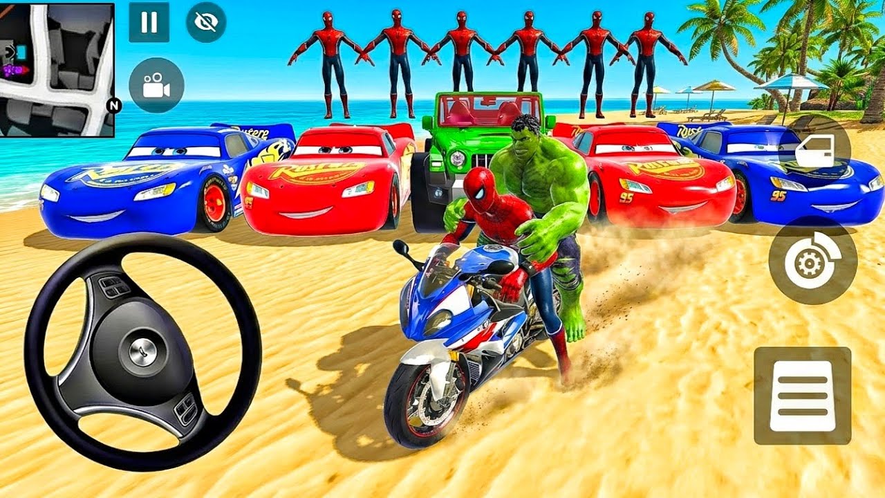 🥰Hulk & Spiderman Super Bike Race Game 🦚 New MC Queen Car Simulator 3D Monster Police 😎 Android Game