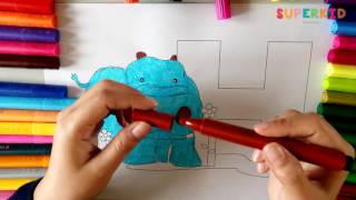 Letter H and Hippopotamus Coloring Pages - Learning Colors by Coloring Animals and Alphabet for Kids