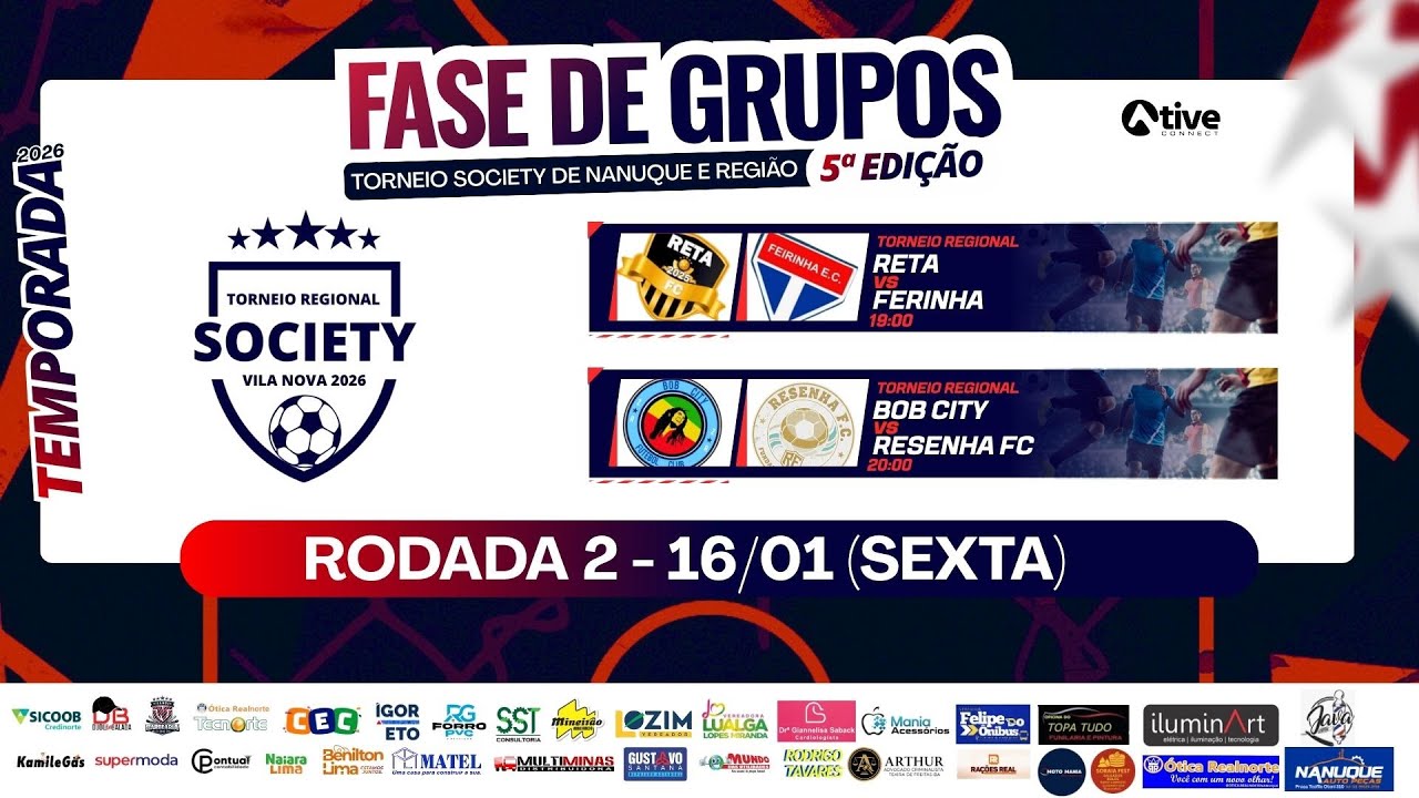 TORNEIO REGIONAL SOCIETY ARENA VILA NOVA - JOGOS DE HOJE 16/01/2026