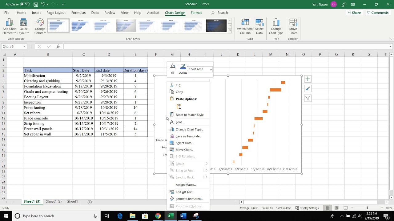 How To Make A Construction Scheduling Bar Graph In Excel YouTube