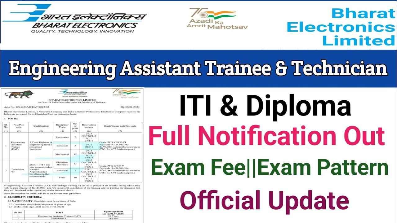 BEL JE Full Notification Out||Junior Engineer Vacancy 2024||BEL JE Recruitment 2024||ITI & Diploma