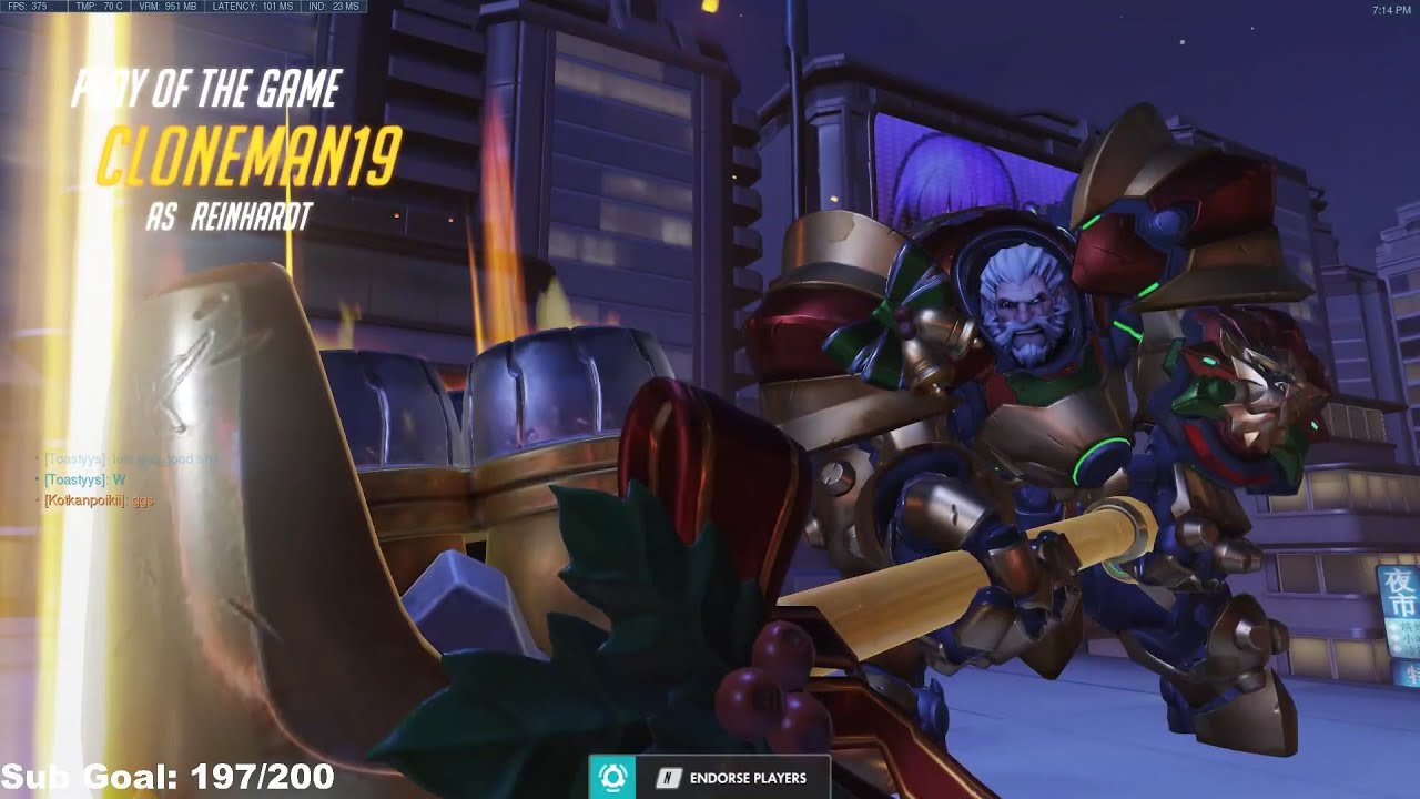 POTG! CLONEMAN16 WINSTON + REINHARDT OVERWATCH GAMEPLAY SEASON 29 TOP 500