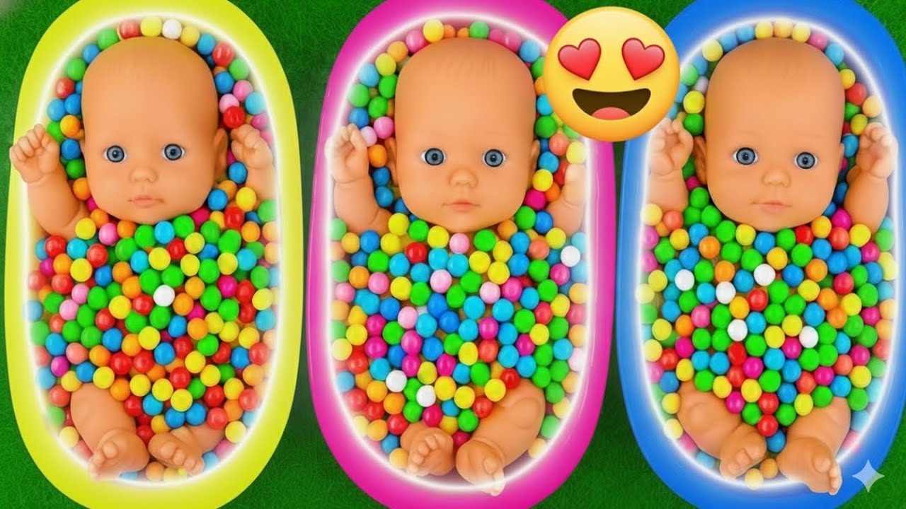 Full of 3 Rainbow Bath Tubs Candy with M&M's & Magic Slime Cutting