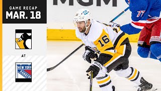 GAME RECAP: Penguins at Rangers (03.18.23) | Third Match-up in Seven Days