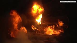 New drone video of East Palestine train derailment shows intensity of fire