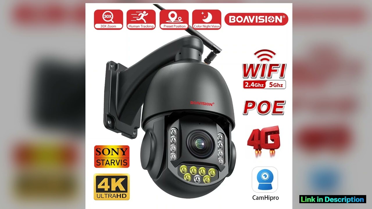 4K 8MP Surveillance Camera WIFI 4G SIM Card POE 30X Zoom PTZ AI Humanoid Tracking IR 100M Outdoor S