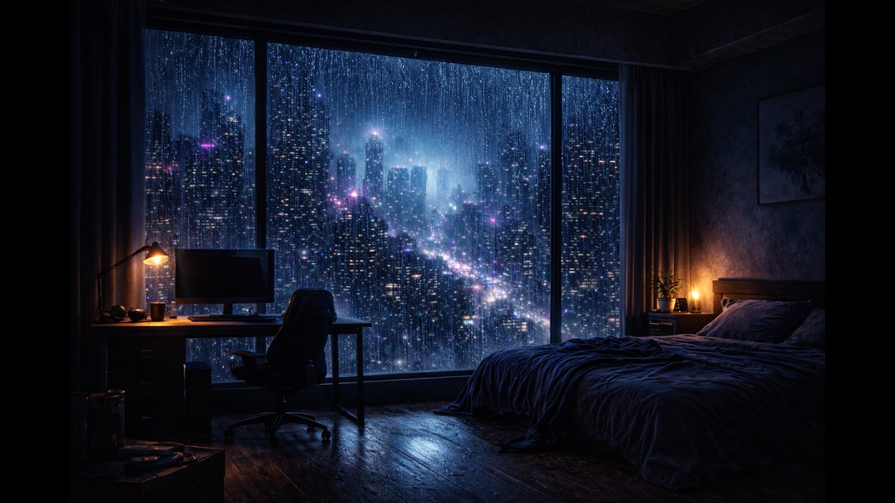 MIDNIGHT MEGACITY – Lonely Cyberpunk Apartment 🌧 Rain Ambience for Deep Focus, Study & Sleep (2 Hrs)