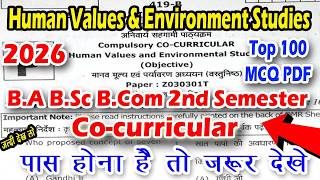 Human Values & Environment Studies Co-curricular 2nd semester B.A B.Sc B.Com top 100 mcq pdf 2026 su