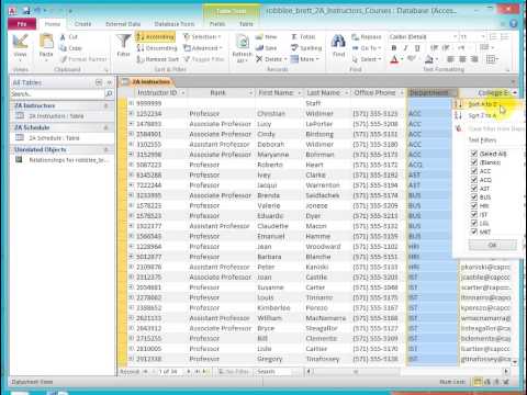 Sorting records in a table in ascending or descending order - Activity 2.05