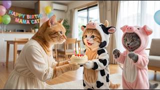 Mama Cats Birthday Two Kittens Work Hard To Buy A Gift