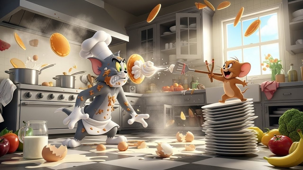 Tom and Jerry Destroy the Kitchen in Food War Chaos! 😂🥞
