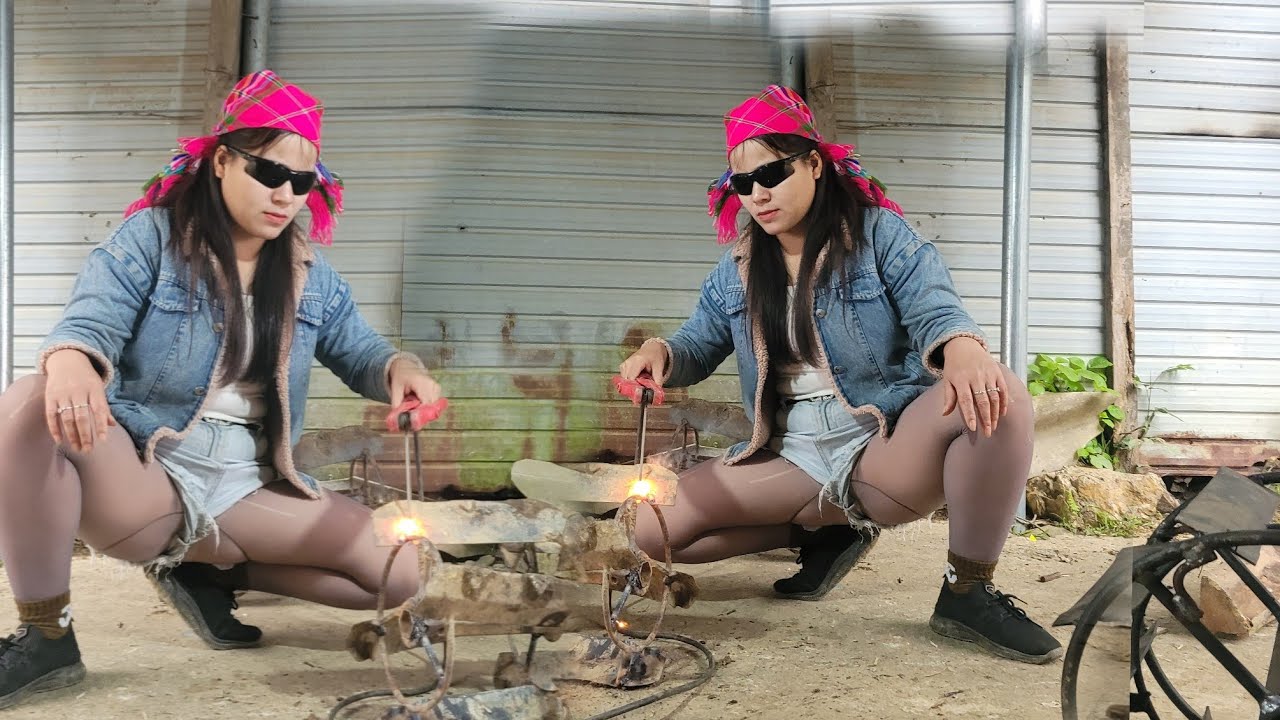 The welding technique of a young girl welding double wheels faded in one shiftCH full of surprises 