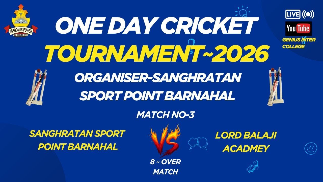 LIVE~ONE DAY CRICKET TOURNAMENT~2026  SANGHRATAN SPORT POINT VS LORD BALAJI ACADMEY MATCH-3