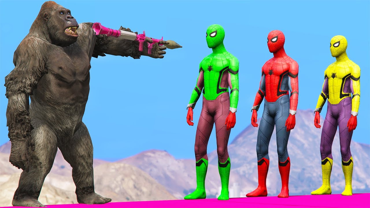 GTA 5 Gameplay Ragdolls RED SPIDERMAN VS BLACK GORILLA (GTA5 Euphoria Physics Funny Moments)