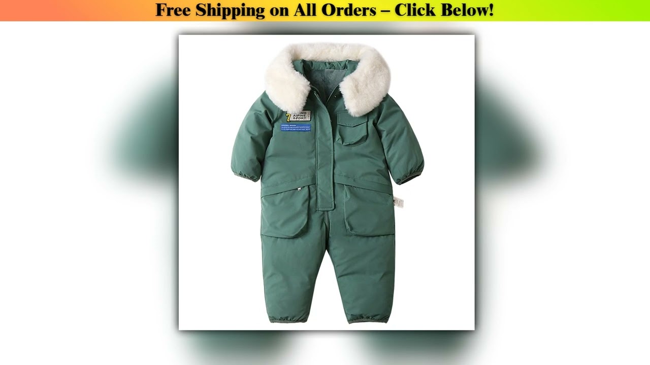 Children's Romper,Boys Girls Overall Snowsuit,One-Piece Ski Wear with Fur Collar,Windproof Down
