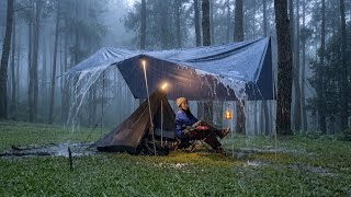 LONG HEAVY RAIN CAMPING‼️CAMPING IN HEAVY RAIN WITH A COZY TENT‼️