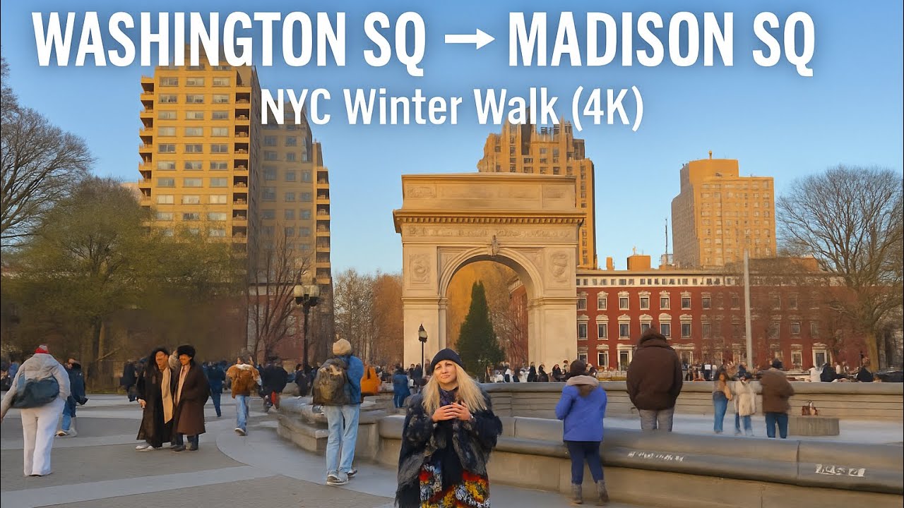 NYC Winter Walk: Washington Square DJ Party to Madison Square Park (4K)
