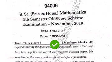 2019 Mdu BSc 5th Sem Mathematics Real Analysis Question Paper