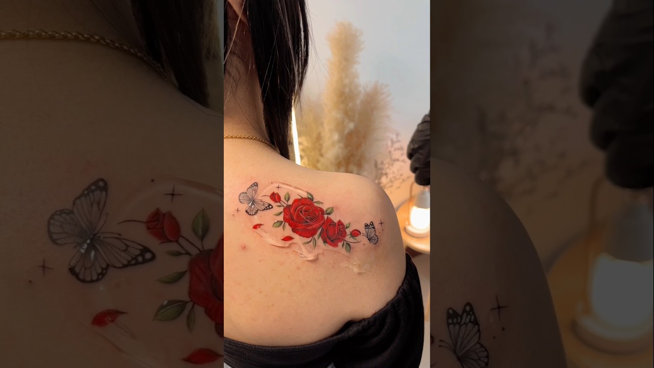 😎 🦋 Awesome tattoo on beautiful girl's body 