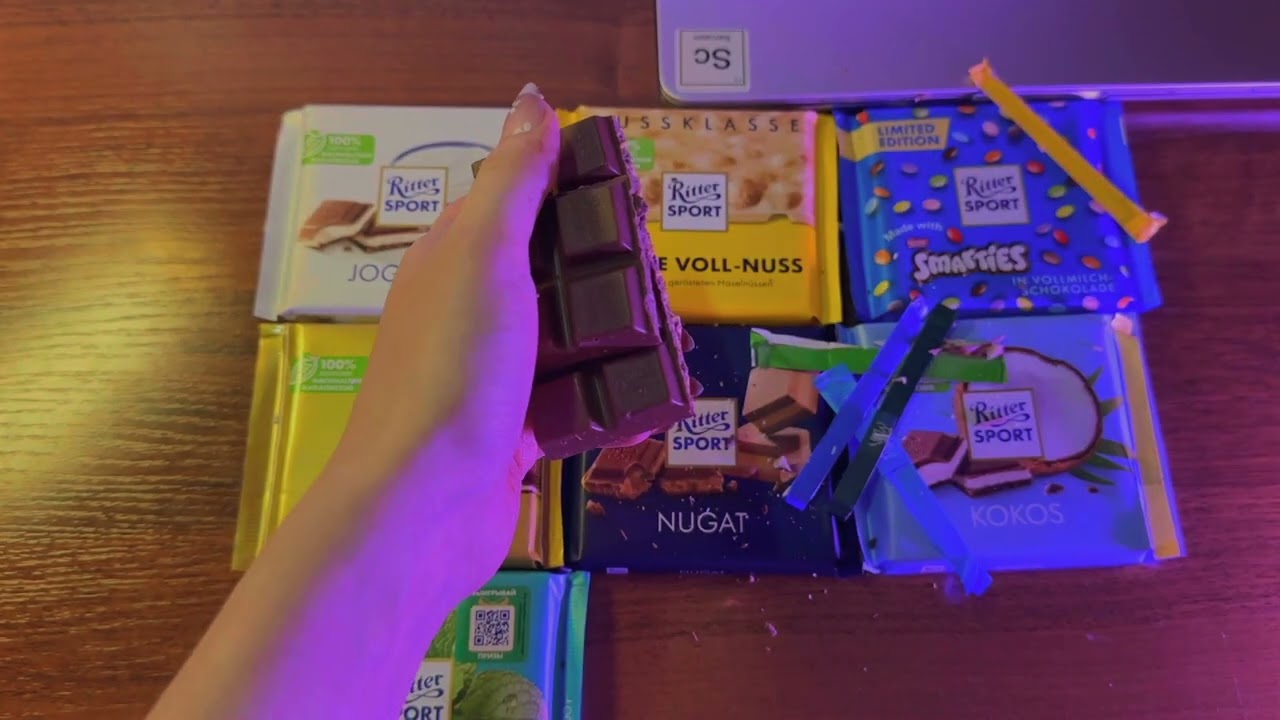 Full ASMR: Unwrapping & Cracking 6 Chocolate Bars – Ritter Sport, Waffle, M&M’s | No Talking
