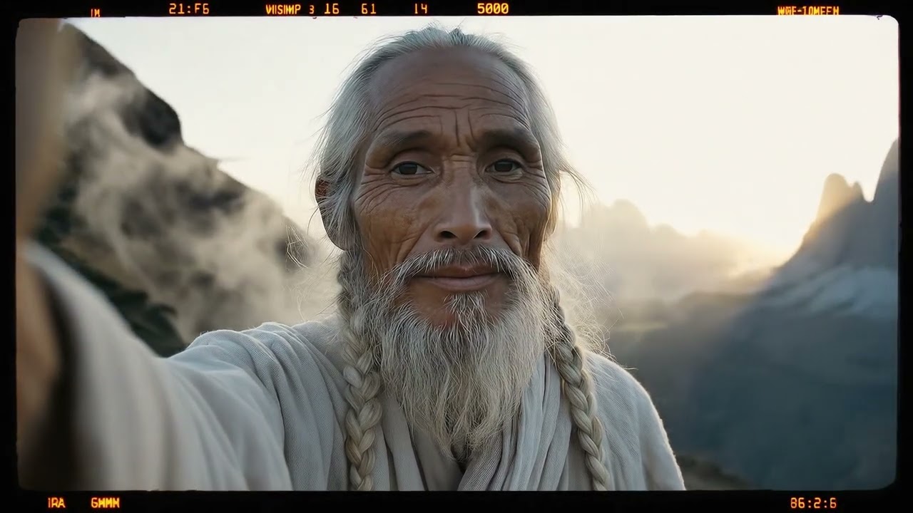 A wise elder whispers cosmic secrets to a curious wanderer.