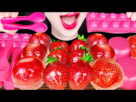 ASMR STRAWBERRY BOMB JELLY 딸기 폭탄 젤리 TANGHULU, EDIBLE POP IT 먹방 MUKBANG