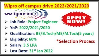 Wipro is hiring 2022/2021/2020 batch | Eligibility | Qualification | Salary | Selection Process?
