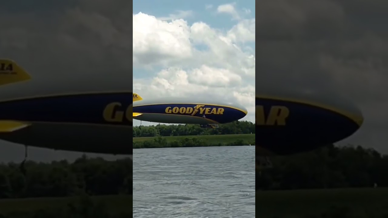 Goodyear Blimp Zeppelin NT Wingfoot One N1A lands at Wingfoot Lake in High Winds