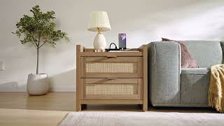 SICOTAS Savanna 2 Drawers Nightstand with Charging Station - Reclaimed Caramel Oak