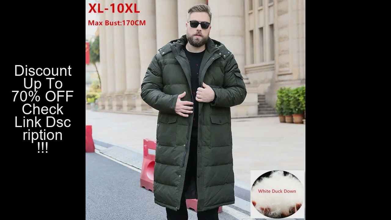 Extra Long Winter White Down Jacket Men 2023 86% Black Cargo Thick Coat Hooded Warm Male Plus Size 6